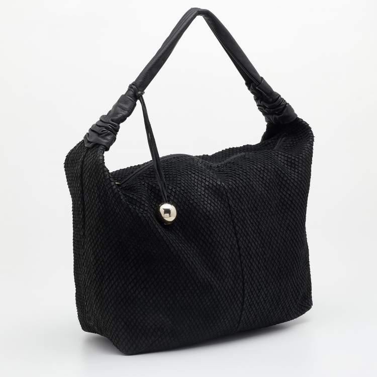 Pre Owned Furla Black Python Embossed Leather Hobo