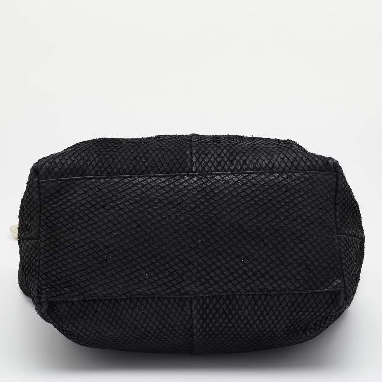 Pre Owned Furla Black Python Embossed Leather Hobo