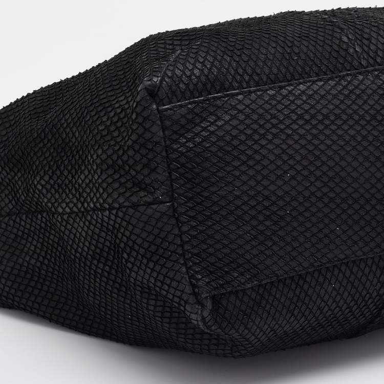 Pre Owned Furla Black Python Embossed Leather Hobo