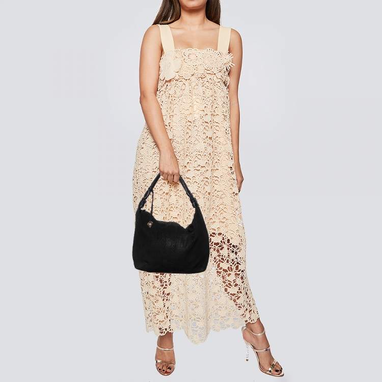 Pre Owned Furla Black Python Embossed Leather Hobo