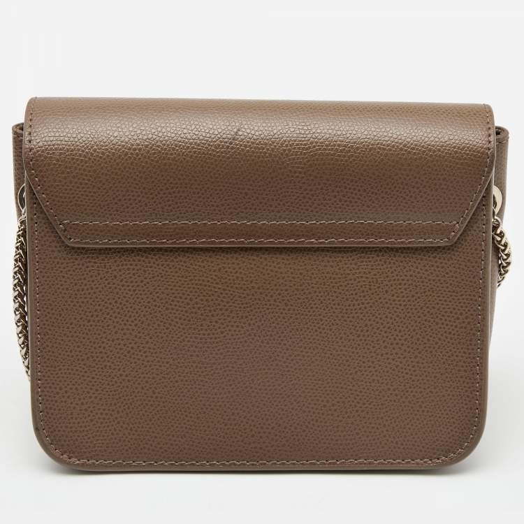 Pre Owned Furla Brown Leather Mini Metropolis Chain Crossbody Bag