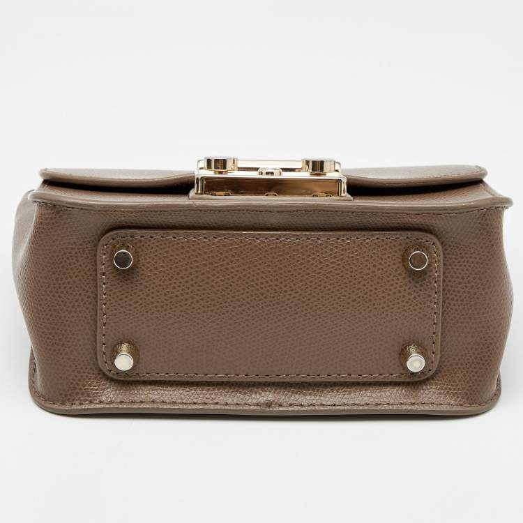 Pre Owned Furla Brown Leather Mini Metropolis Chain Crossbody Bag