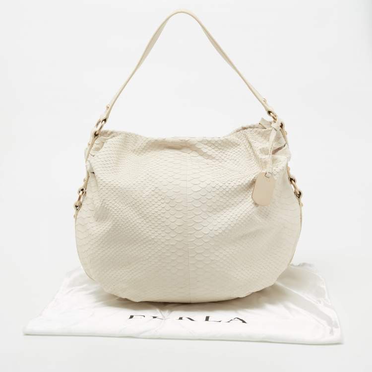 Pre Owned Furla Ivory Python Embossed Leather Hobo 