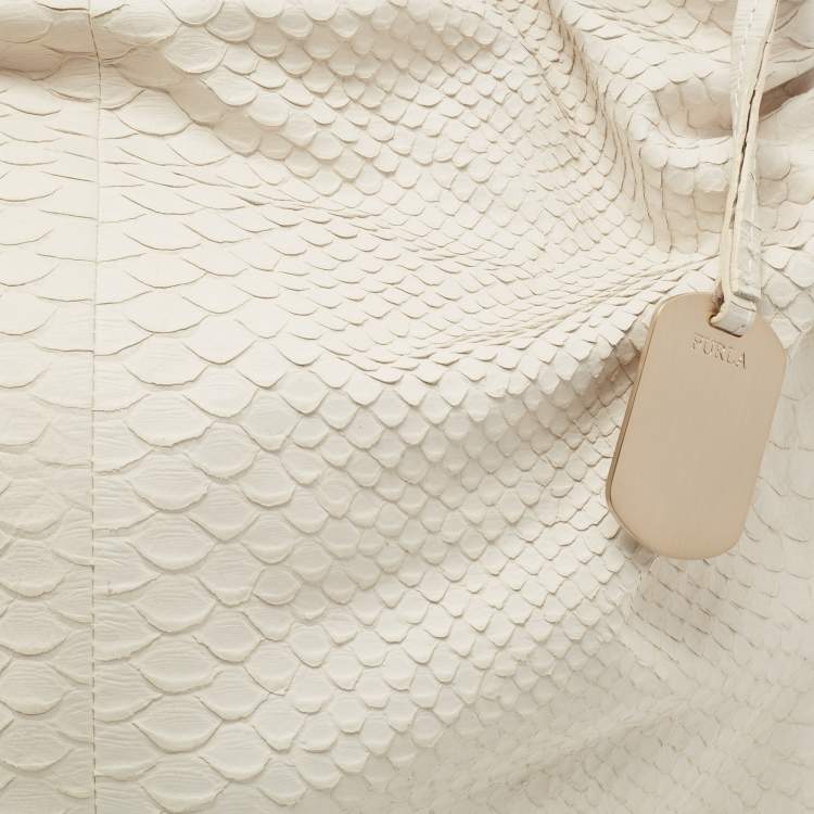 Pre Owned Furla Ivory Python Embossed Leather Hobo 