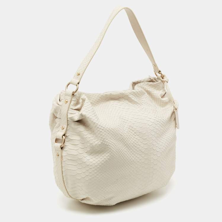 Pre Owned Furla Ivory Python Embossed Leather Hobo 