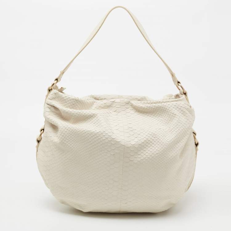 Pre Owned Furla Ivory Python Embossed Leather Hobo 