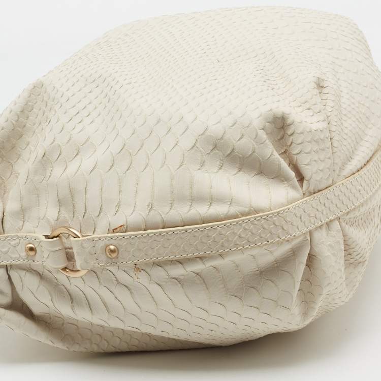 Pre Owned Furla Ivory Python Embossed Leather Hobo 