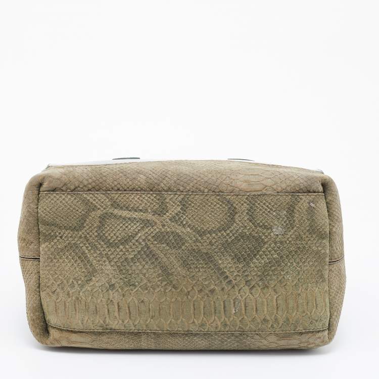 Pre Owned Furla Green Rubber and Python Embossed Leather Medium Candy Satchel