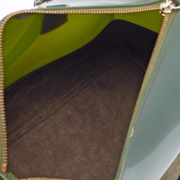 Pre Owned Furla Green Rubber and Python Embossed Leather Medium Candy Satchel