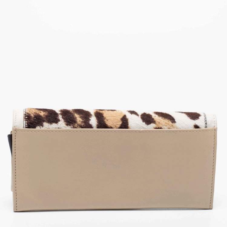 Pre Owned Furla  White Leopard Print Calf Hair and Leather Continental Wallet