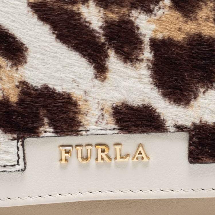 Pre Owned Furla  White Leopard Print Calf Hair and Leather Continental Wallet
