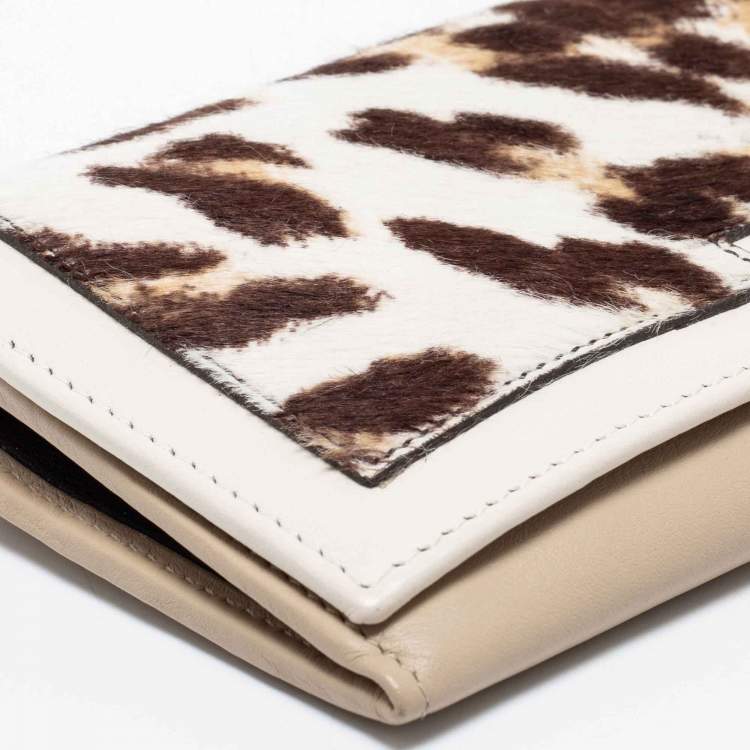 Pre Owned Furla  White Leopard Print Calf Hair and Leather Continental Wallet