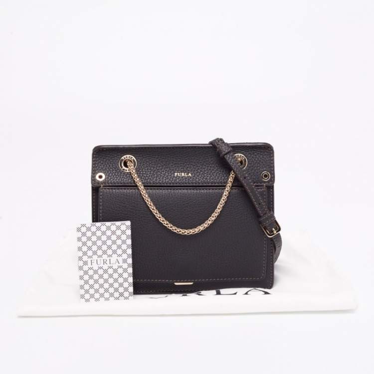 Pre Owned Furla Dark Brown Leather Mini Crossbody Bag