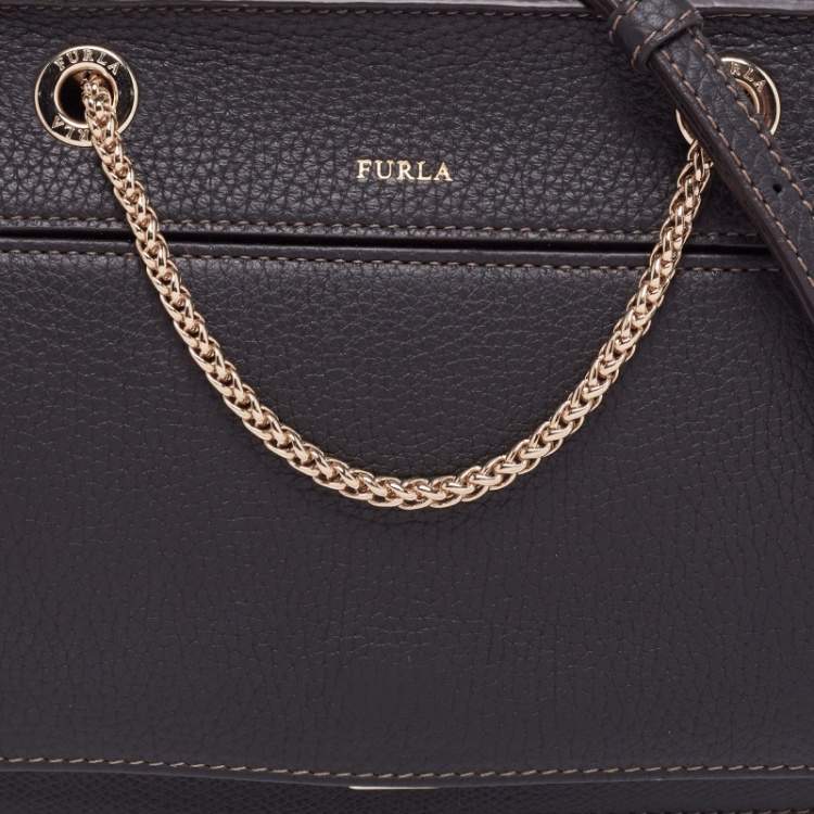 Pre Owned Furla Dark Brown Leather Mini Crossbody Bag