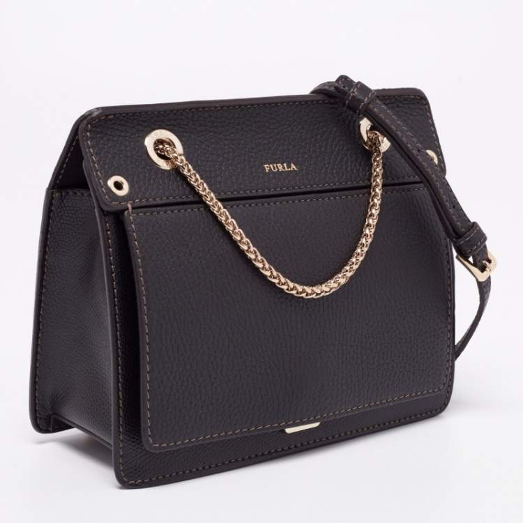 Pre Owned Furla Dark Brown Leather Mini Crossbody Bag