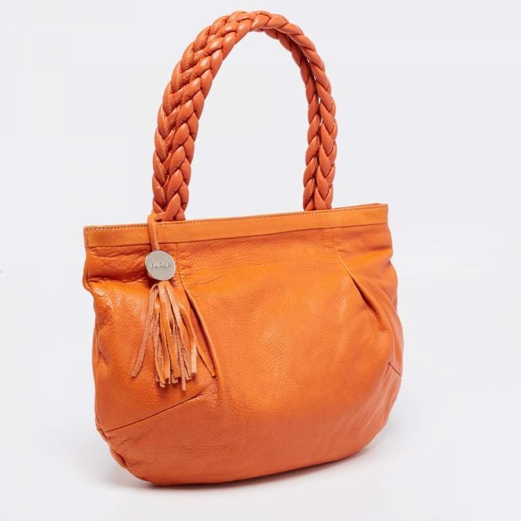 Pre Owned Furla Orange Leather Shoulder Bag