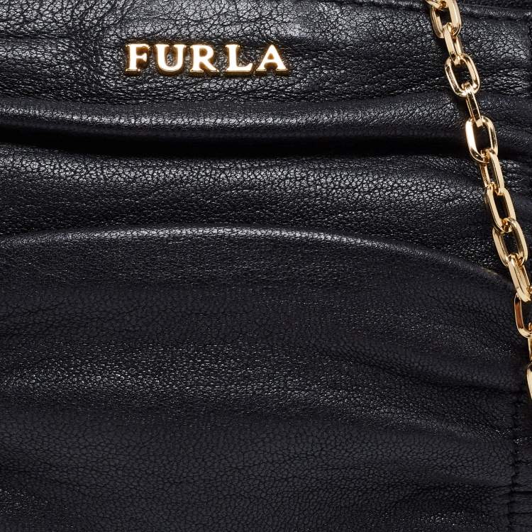 Pre Owned Furla Black Leather Chain Crossbody Bag