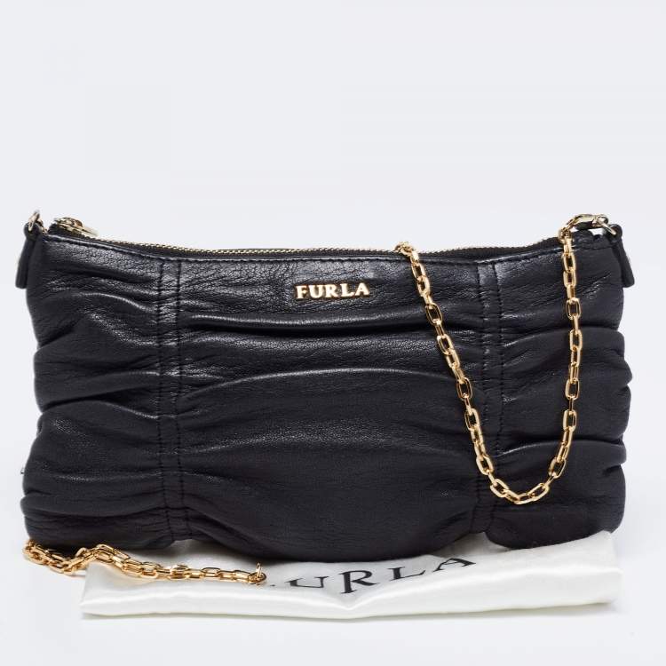 Pre Owned Furla Black Leather Chain Crossbody Bag