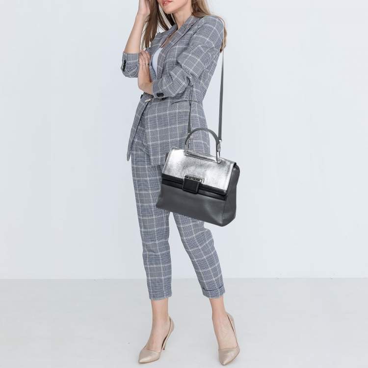 Pre Owned Furla Grey/Silver Leather Artesia Creta Top Handle Bag