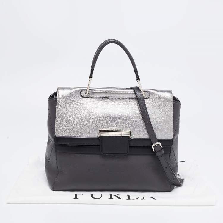 Pre Owned Furla Grey/Silver Leather Artesia Creta Top Handle Bag