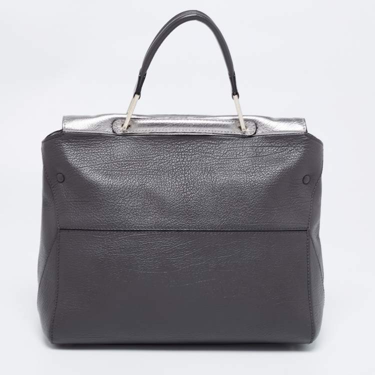 Pre Owned Furla Grey/Silver Leather Artesia Creta Top Handle Bag