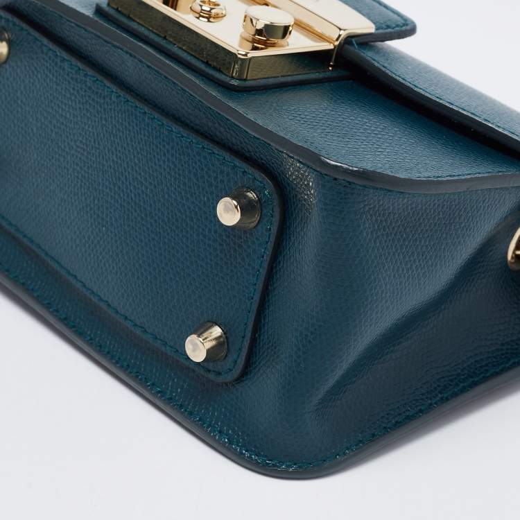 Pre Owned Furla Green Leather Mini Metropolis Shoulder Bag