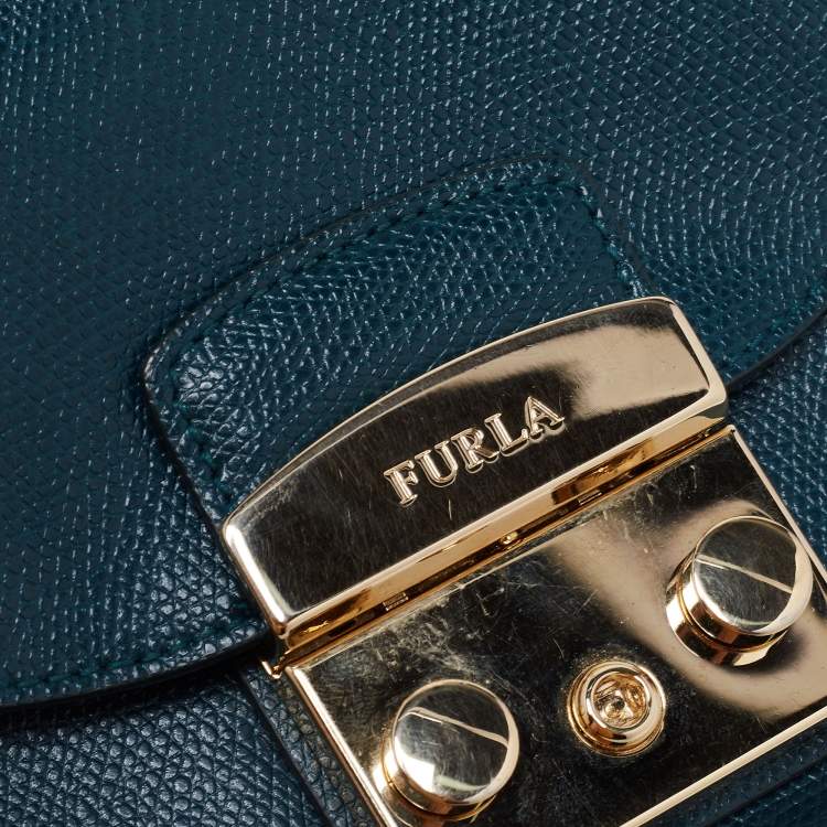 Pre Owned Furla Green Leather Mini Metropolis Shoulder Bag