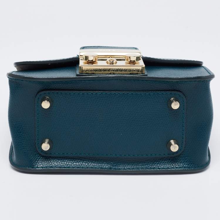 Pre Owned Furla Green Leather Mini Metropolis Shoulder Bag