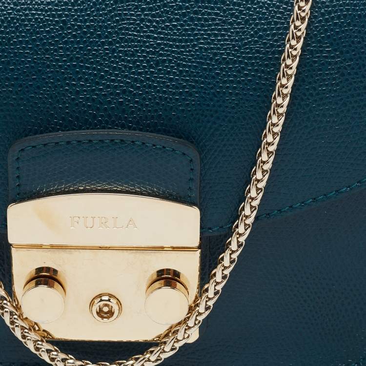 Pre Owned Furla Green Leather Mini Metropolis Shoulder Bag