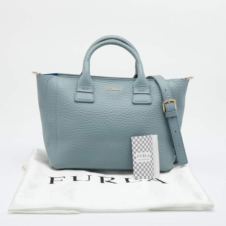 Pre Owned Furla Cadet Blue Leather Linda Tote