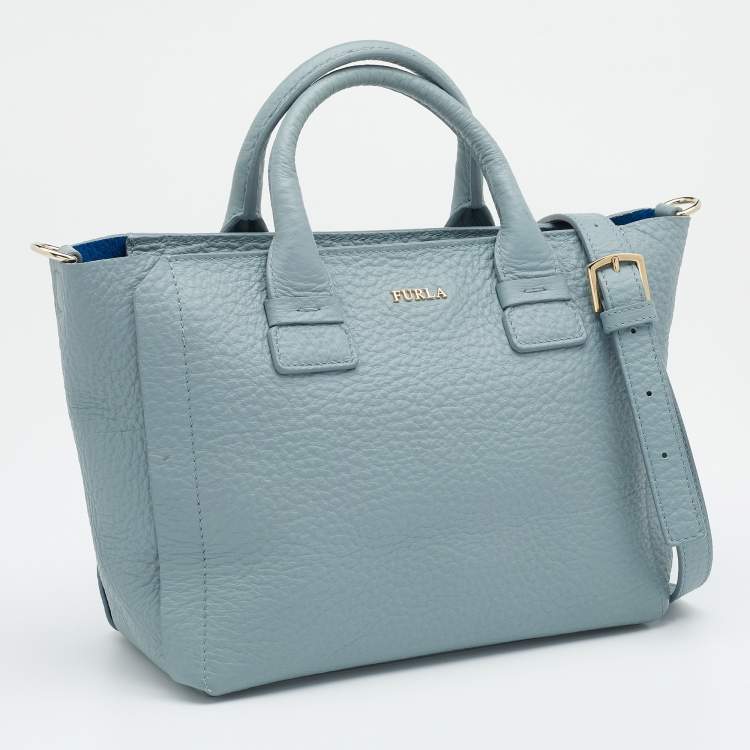 Pre Owned Furla Cadet Blue Leather Linda Tote