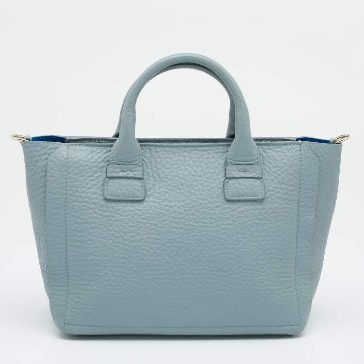Pre Owned Furla Cadet Blue Leather Linda Tote