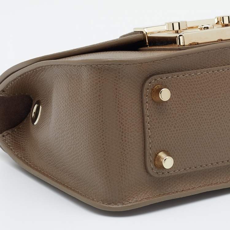 Pre Owned Furla Taupe Leather Mini Metropolis Chain Crossbody Bag