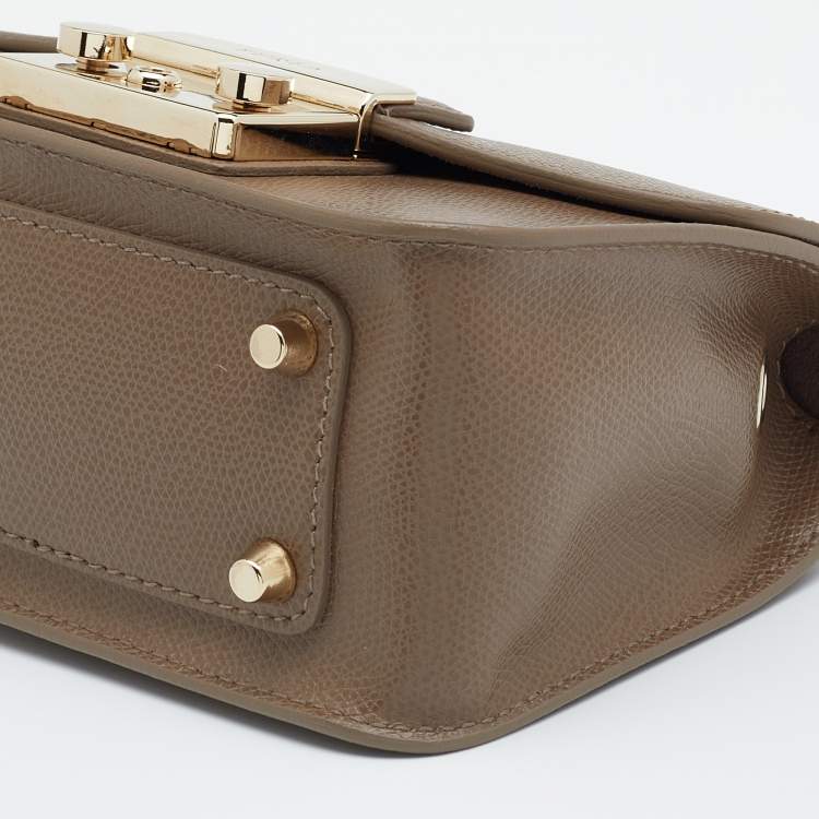 Pre Owned Furla Taupe Leather Mini Metropolis Chain Crossbody Bag