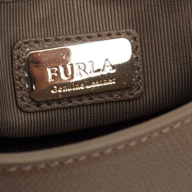 Pre Owned Furla Taupe Leather Mini Metropolis Chain Crossbody Bag
