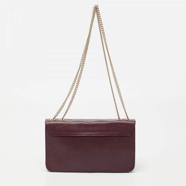 Pre Owned Furla Burgundy Leather Mini Metropolis Shoulder Bag