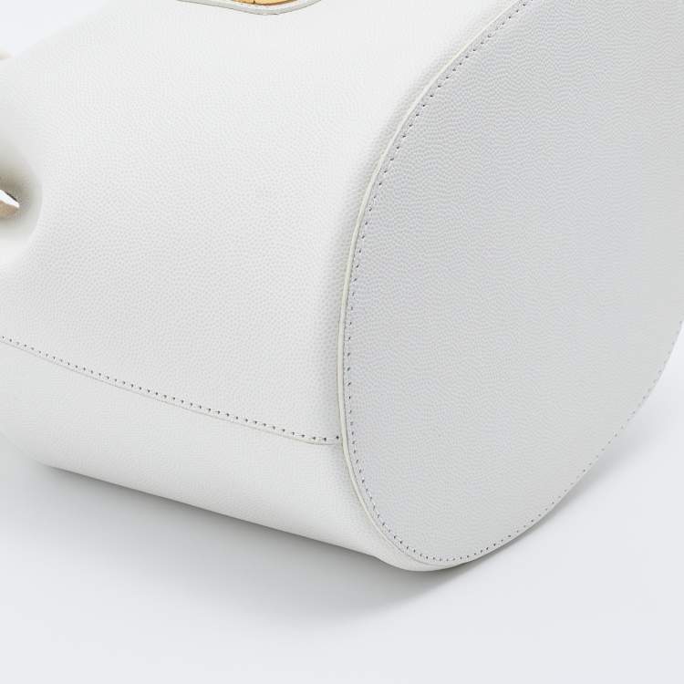Pre Owned Furla White Leather Corona Drawstring Bucket Bag