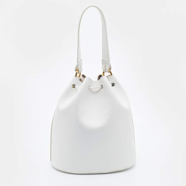 Pre Owned Furla White Leather Corona Drawstring Bucket Bag
