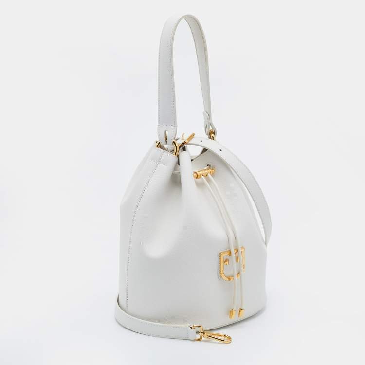 Pre Owned Furla White Leather Corona Drawstring Bucket Bag