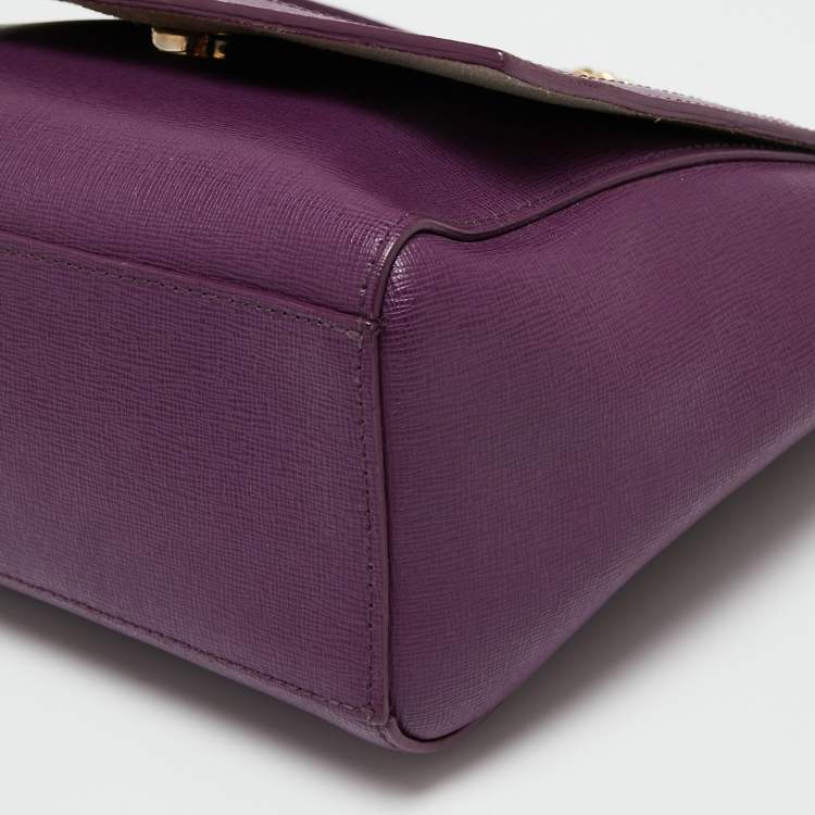Pre Owned Furla Purple Leather Ginevra Shoulder Bag