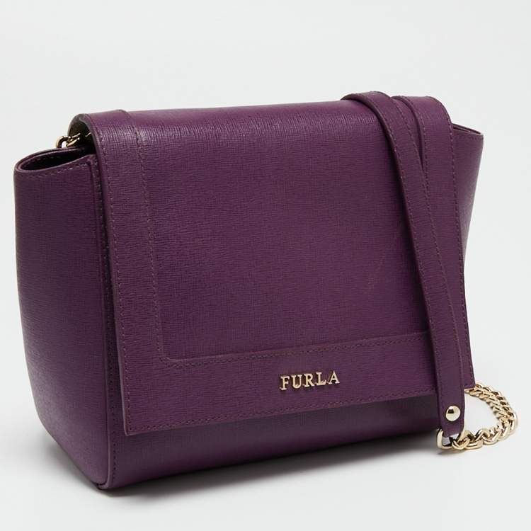 Pre Owned Furla Purple Leather Ginevra Shoulder Bag