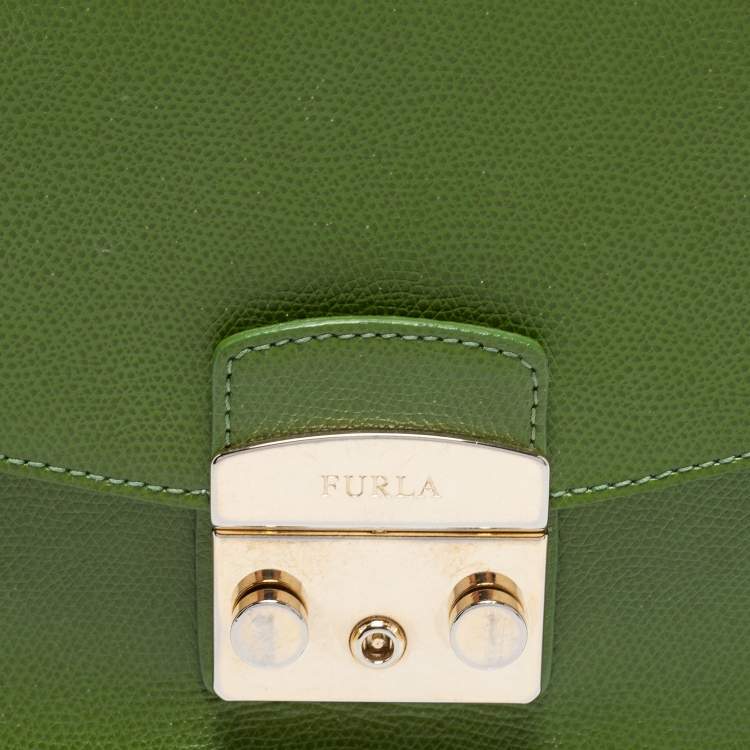 Pre Owned Furla Olive Green Leather Small Metropolis Crossbody Bag