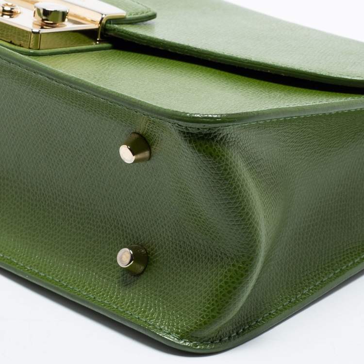 Pre Owned Furla Olive Green Leather Small Metropolis Crossbody Bag