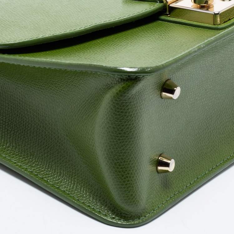 Pre Owned Furla Olive Green Leather Small Metropolis Crossbody Bag