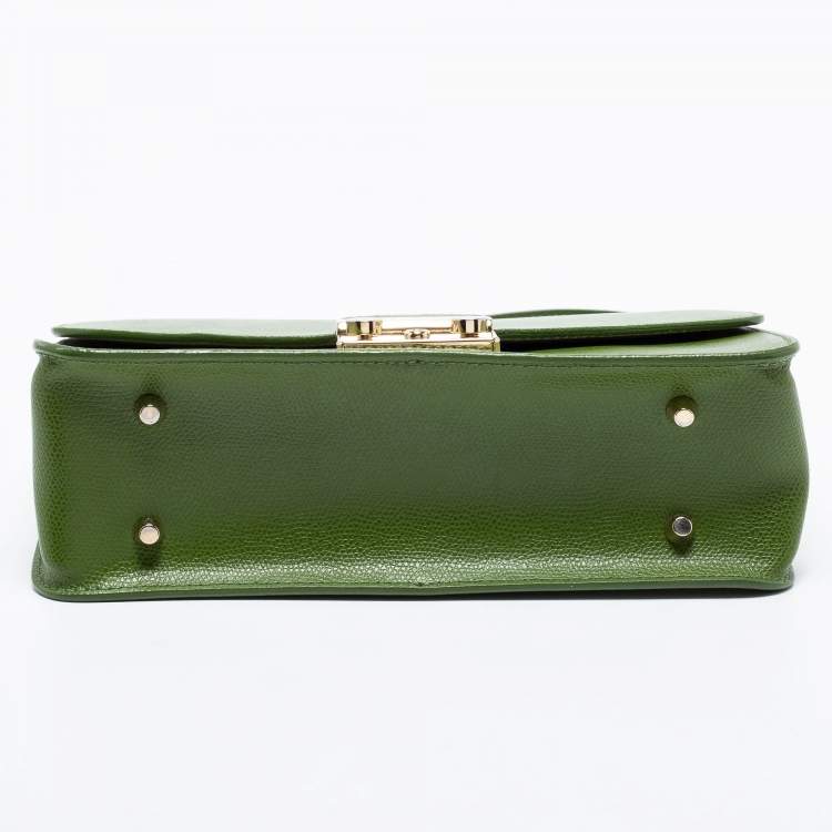 Pre Owned Furla Olive Green Leather Small Metropolis Crossbody Bag