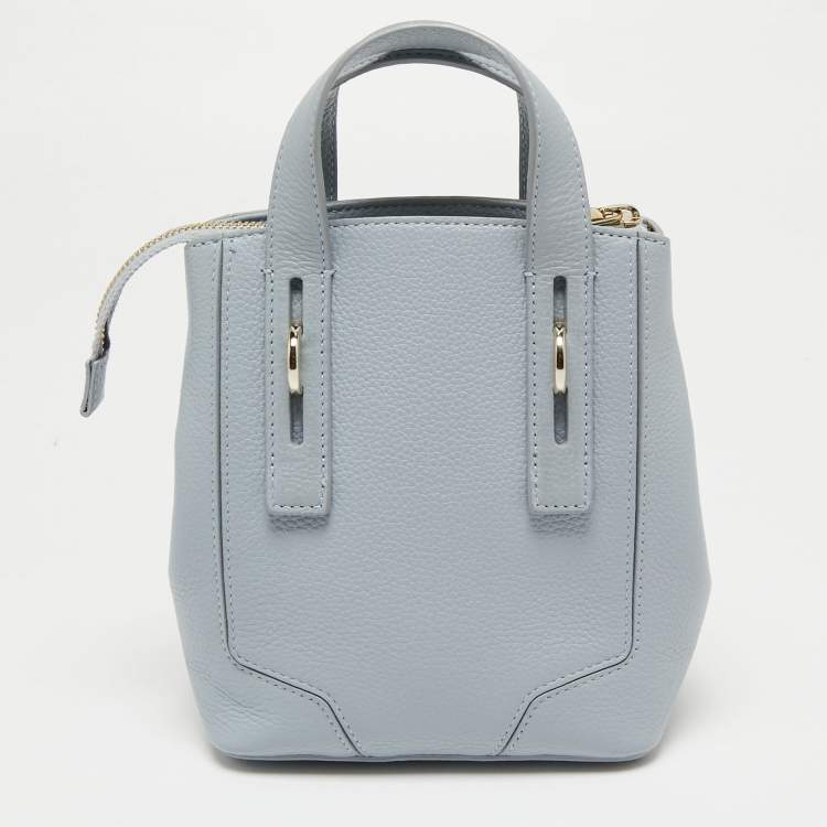 Pre Owned Furla Pale Blue Leather Mini Perla Tote