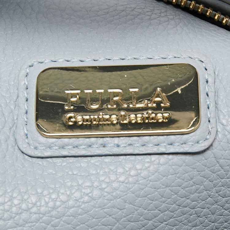 Pre Owned Furla Pale Blue Leather Mini Perla Tote