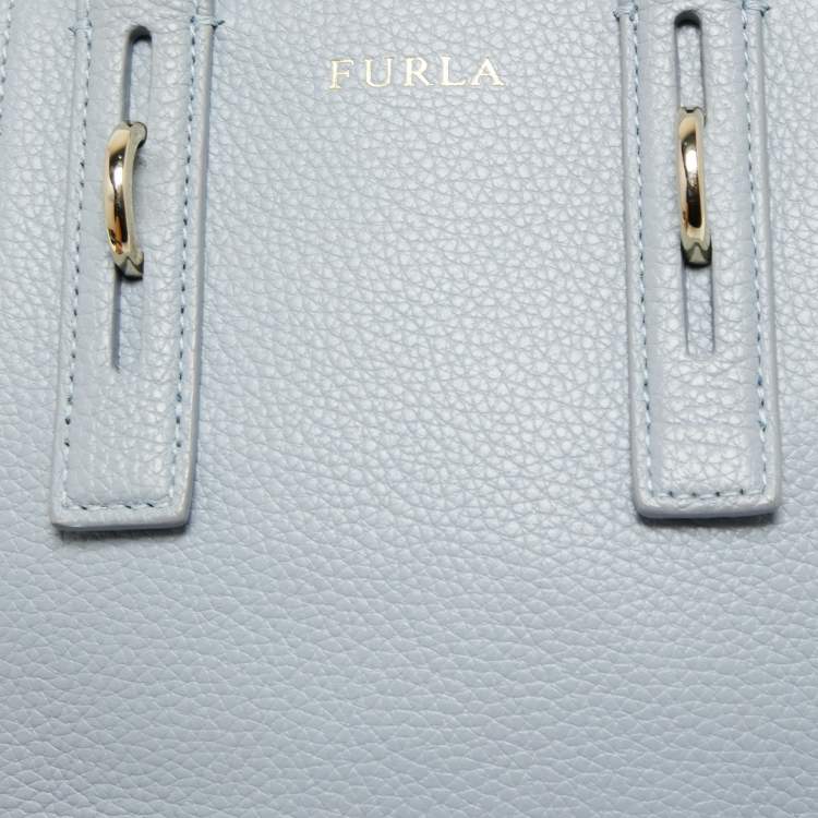 Pre Owned Furla Pale Blue Leather Mini Perla Tote