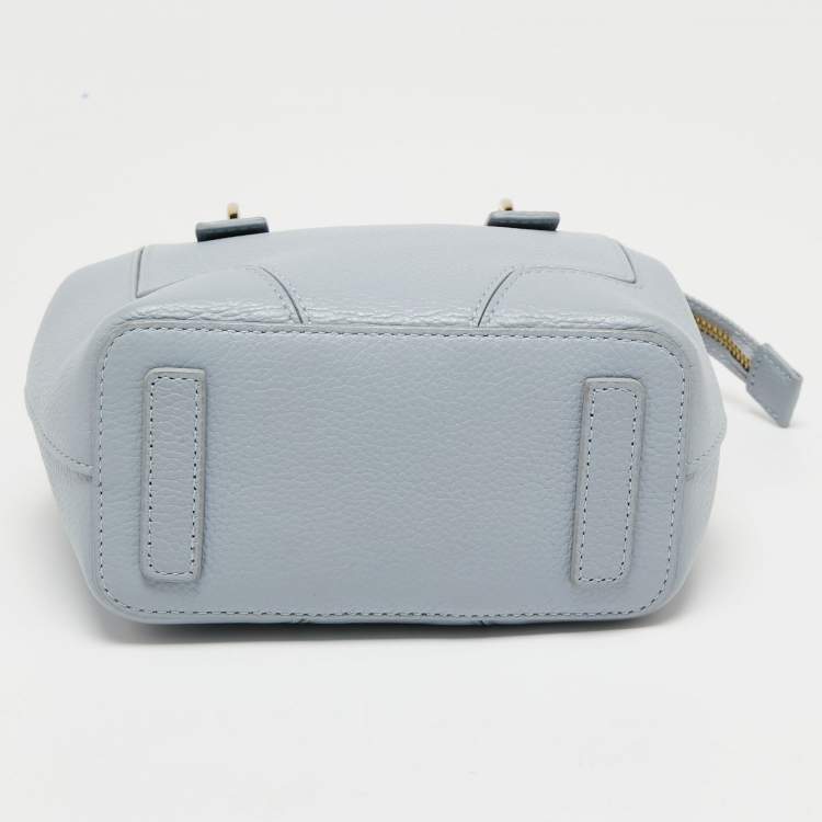 Pre Owned Furla Pale Blue Leather Mini Perla Tote
