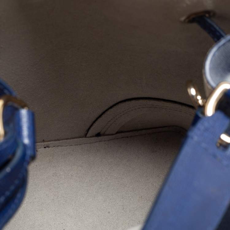 Pre Owned Furla Blue Leather Stacy Drawstring Bucket Bag